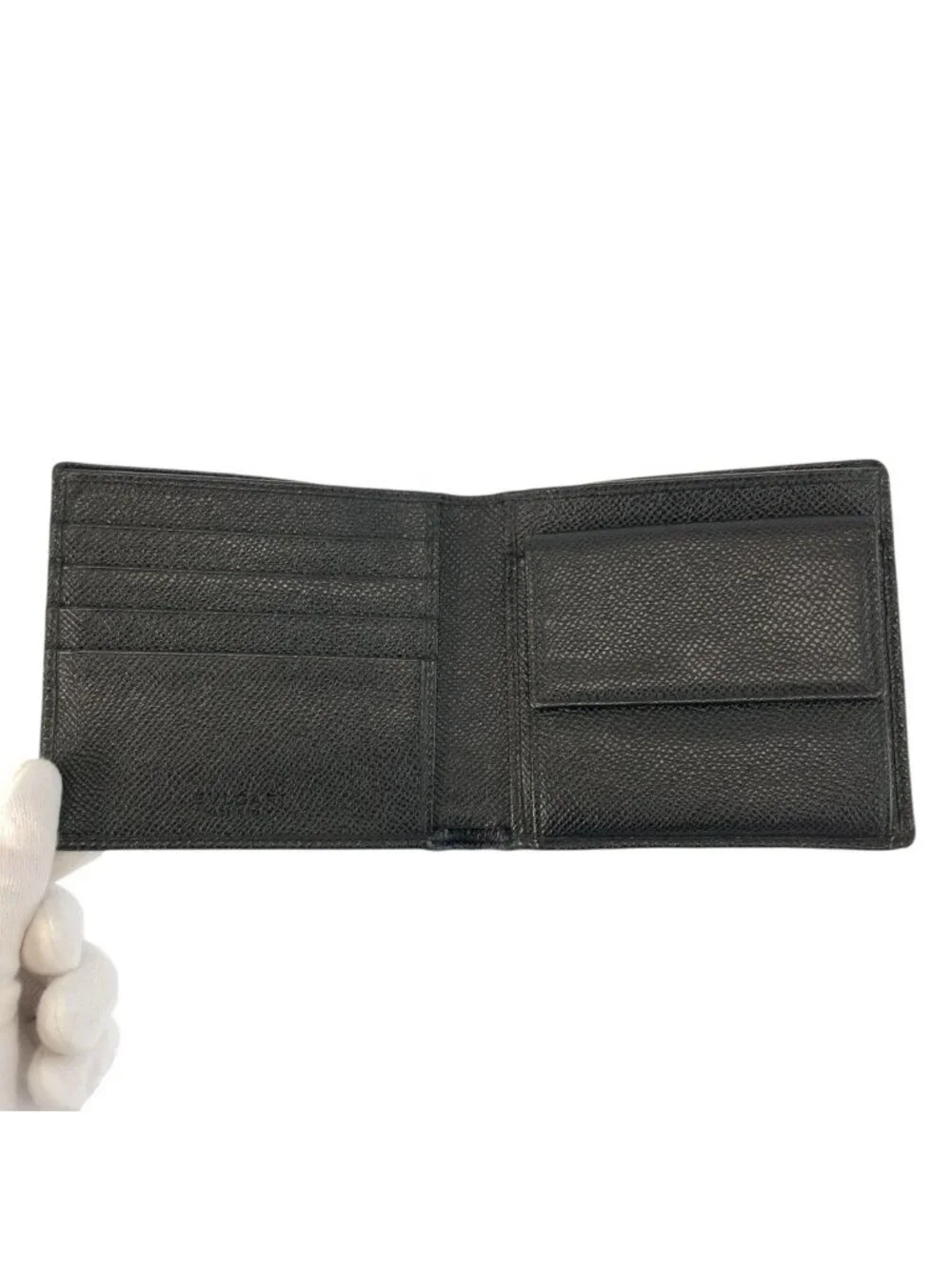 Bvlgari Black Silver Leather Fold Wallet Compact